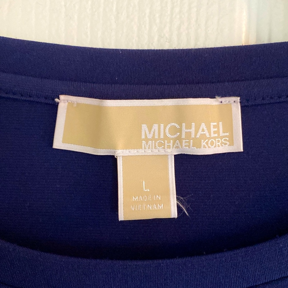 Michael Kors navy blue Shift dress with pleated sleeves. To knee.  Size L. EUC. - Picture 7 of 13